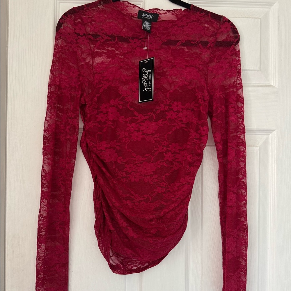Just Polly Cranberry lace long sleeve top